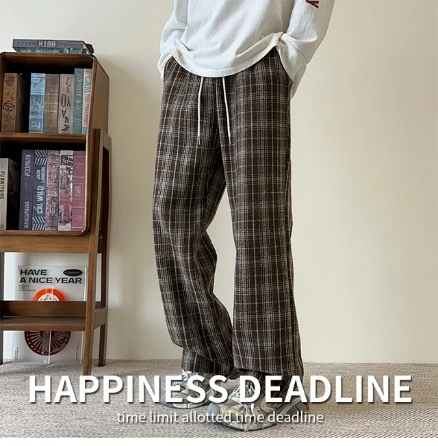 Men's Spring/Fall Contrast Check Wool Trousers Detail