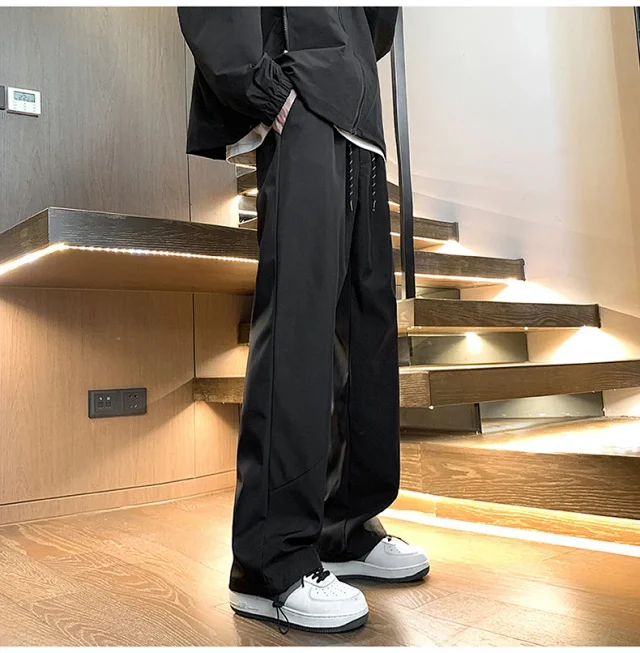 Khaki Men's Spring Hip Hop Straight Cargo Pants Detail