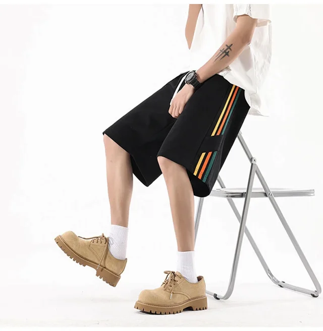 Men's Summer Sporty Basketball Shorts with Rainbow Stripe Detail