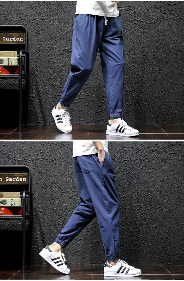 K801 Men's Spring Sporty Wide-Leg Linen Pants Detail