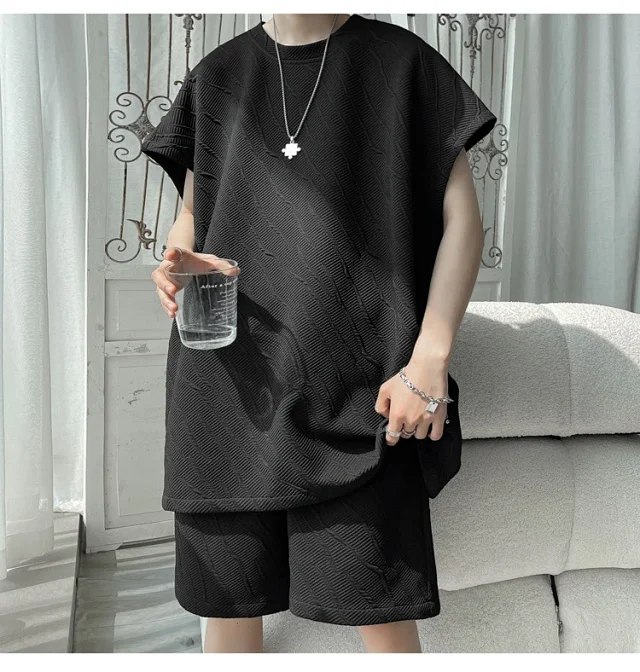 Men's Summer Loose Jacquard Sleeveless Set Detail