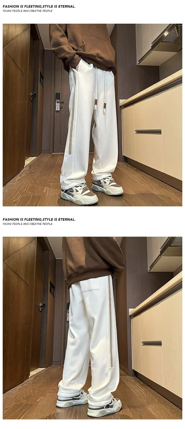 Men's 2025 Winter Fleece Wide Leg Straight Sweatpants Detail