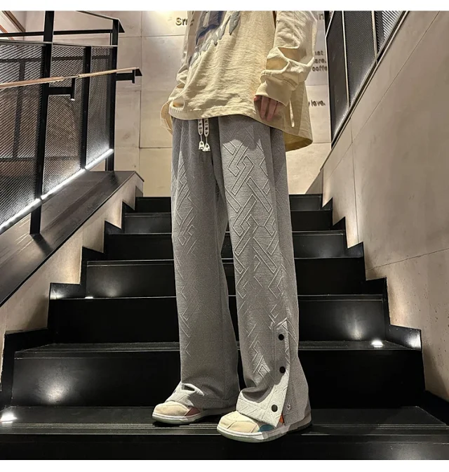 Oversize White Men's Spring Retro Button Sport Pants Detail