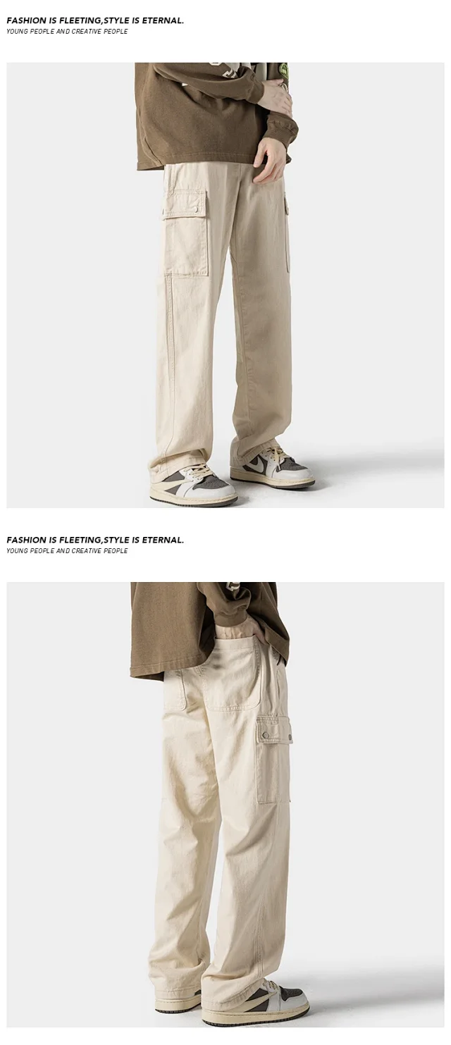 Hip Hop Men's Spring Straight Cargo Pants Detail