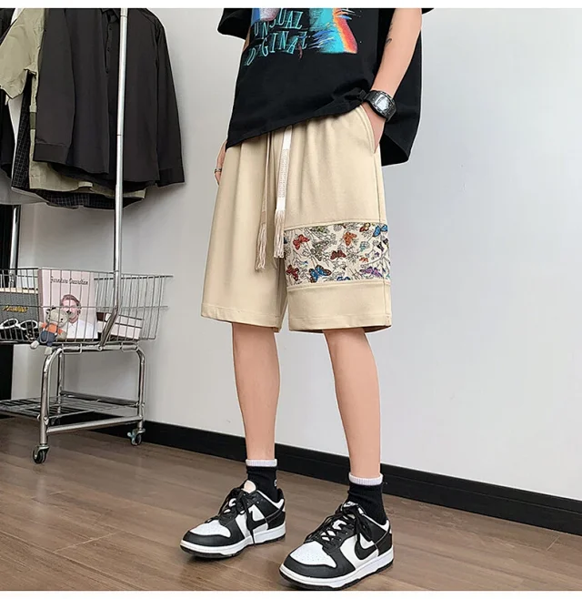 Chinese-style Embroidered Men's Sport Shorts Detail