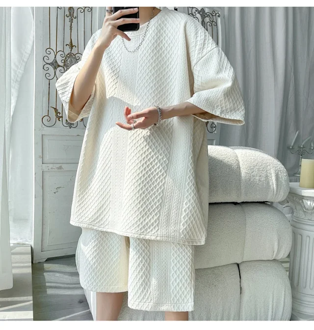 Men's Loose Jacquard T-shirt & Shorts Set Detail