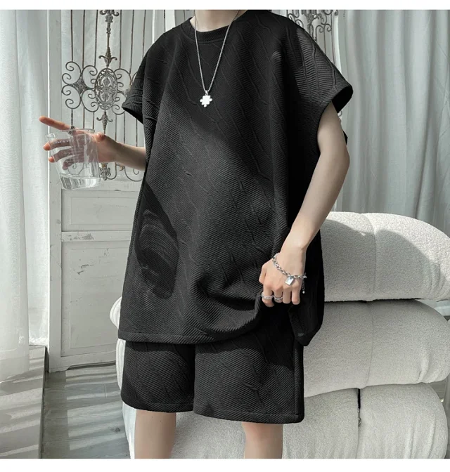 Men's Summer Loose Jacquard Sleeveless Set Detail