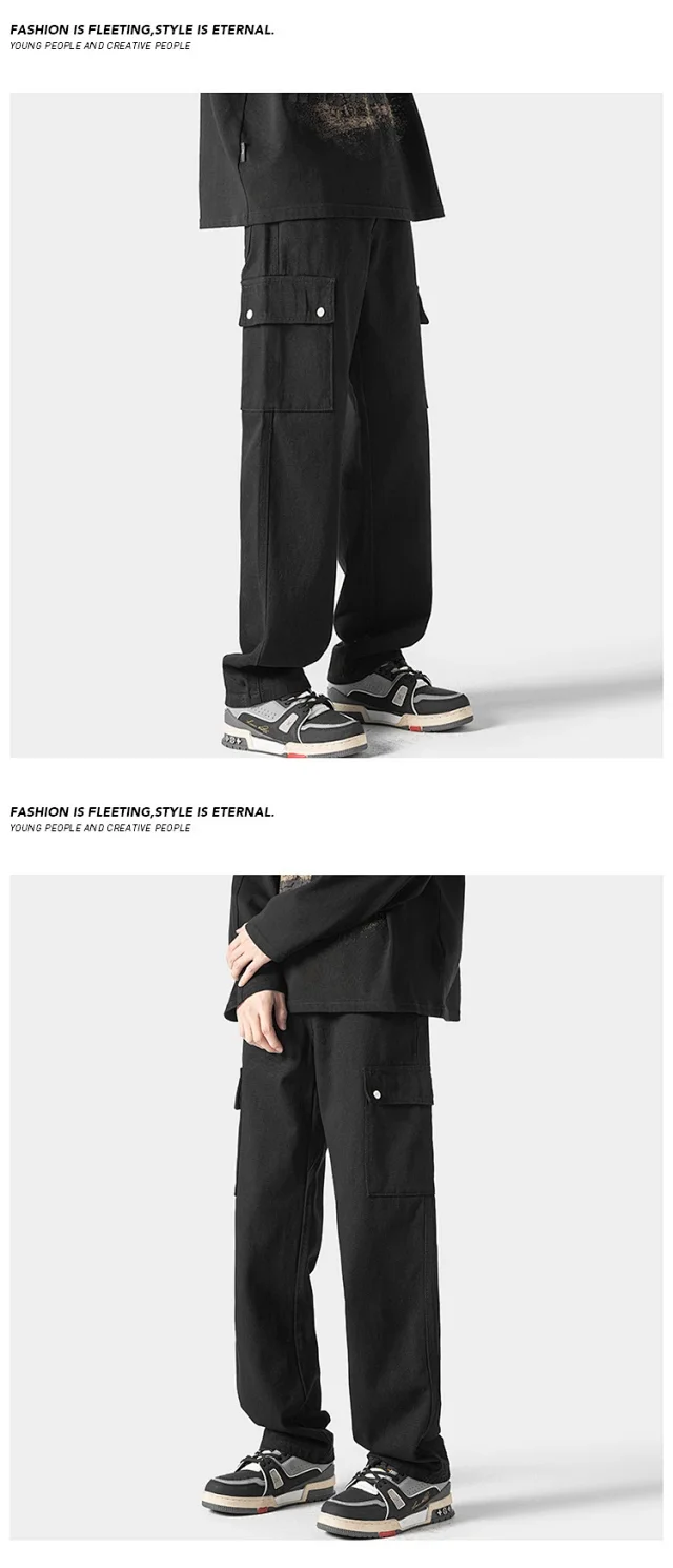 Hip Hop Men's Spring Straight Cargo Pants Detail