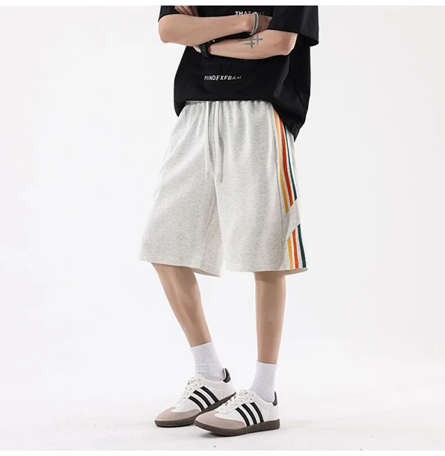 Men's Summer Sporty Basketball Shorts with Rainbow Stripe Detail