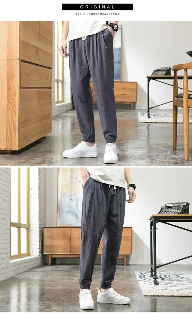 Wind Linen Loose Men's Harem Pants Detail