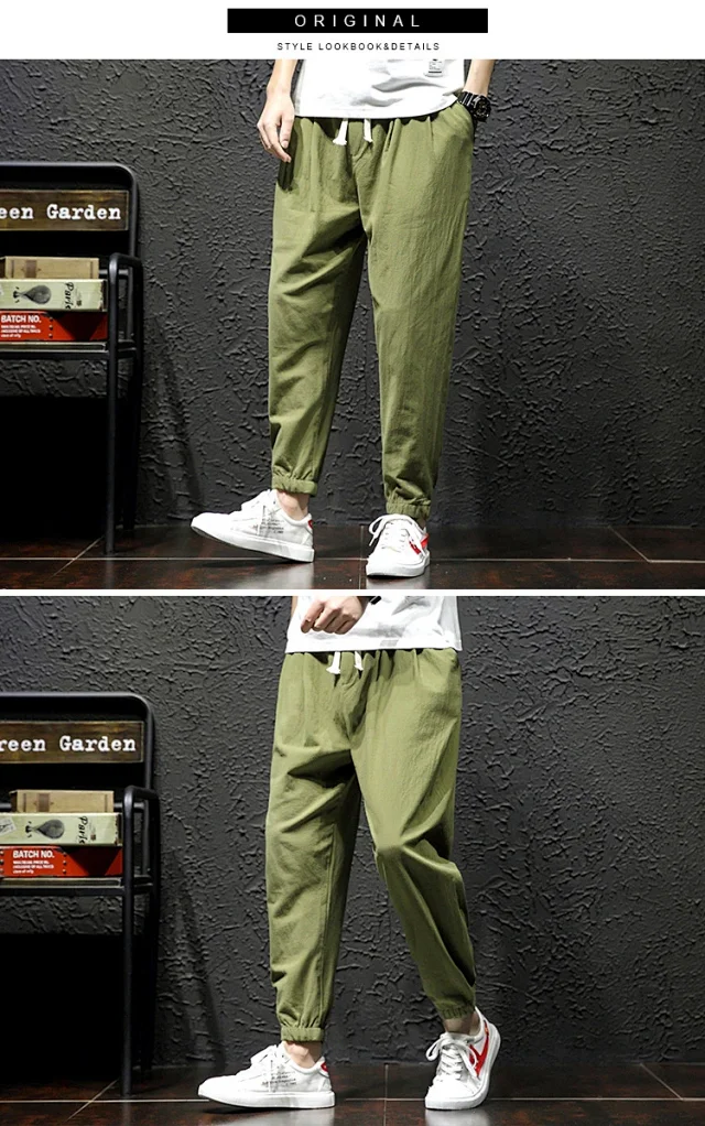 K801 Men's Spring Sporty Wide-Leg Linen Pants Detail