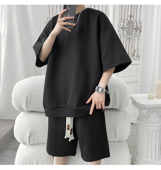 Men's Summer Loose Jacquard 2-Piece Set Detail