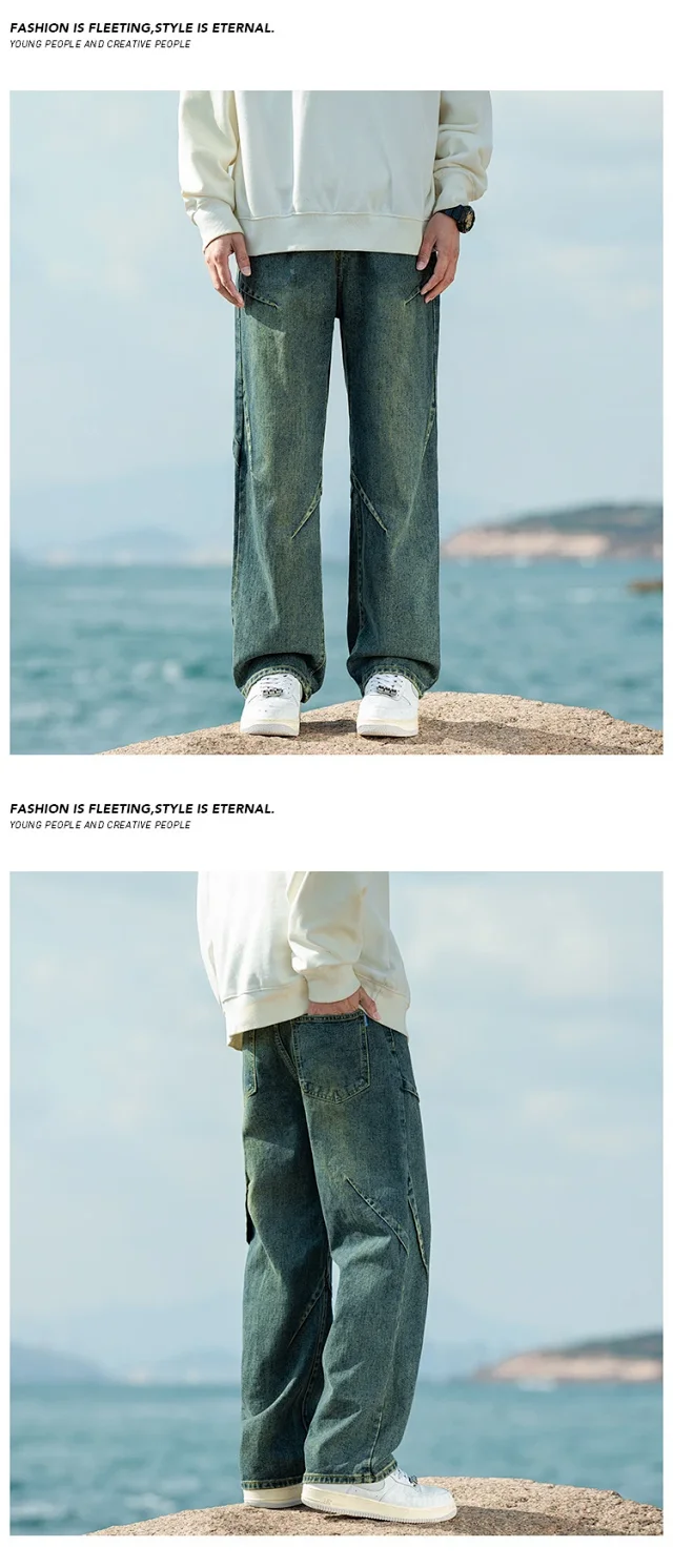Men's Retro Denim Wide-leg Pants Detail