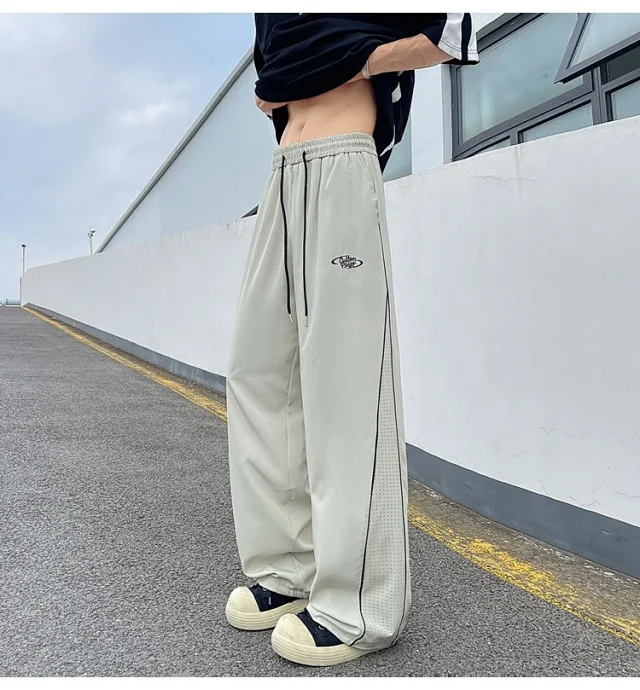 Men's Summer Laser-Punched Loose Ice Silk Trousers Detail