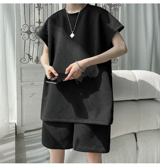 Men's Summer Loose Jacquard Sleeveless Set Detail