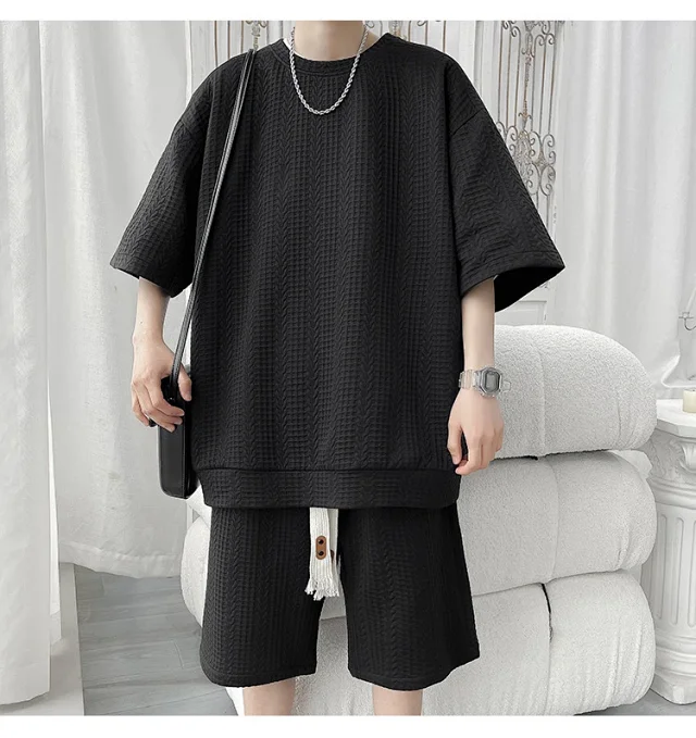 Men's Summer Loose Jacquard 2-Piece Set Detail