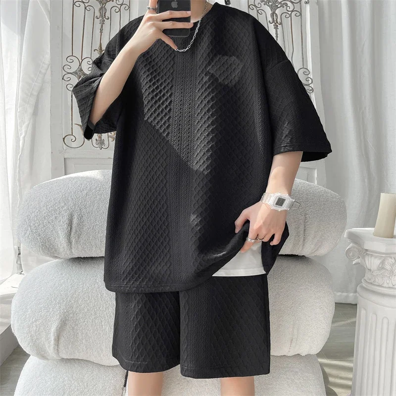 Men's Loose Jacquard T-shirt & Shorts Set