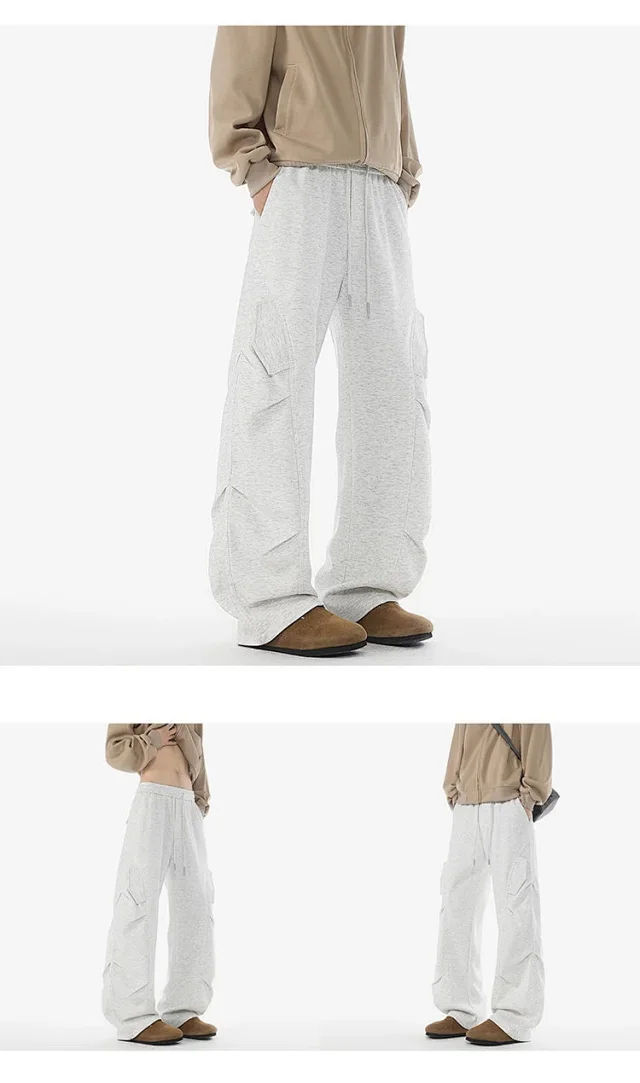 American Heavyweight Grey Pleated Sweatpants Detail