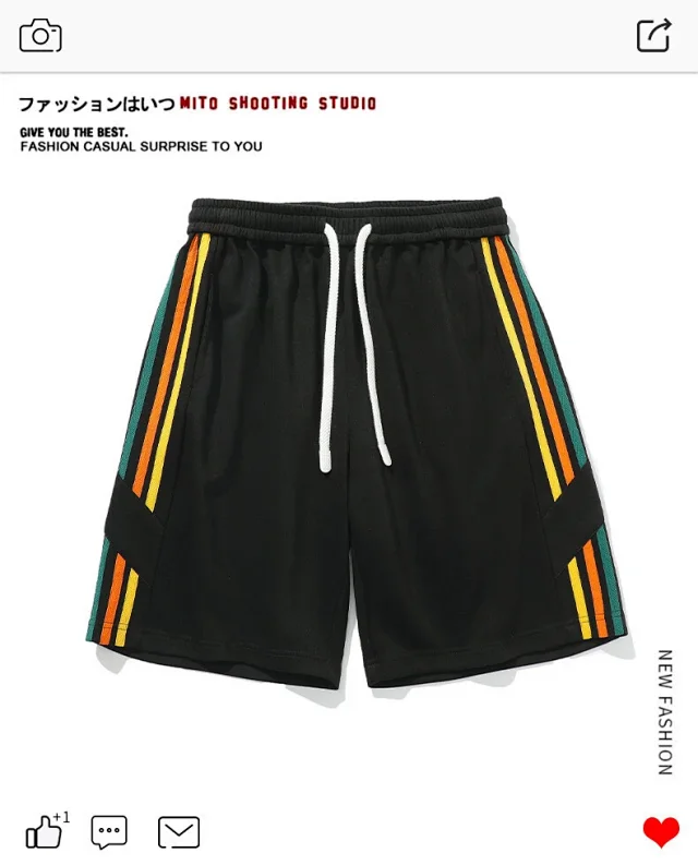 Men's Summer Basketball Shorts with Rainbow Ribbon Stripe Detail