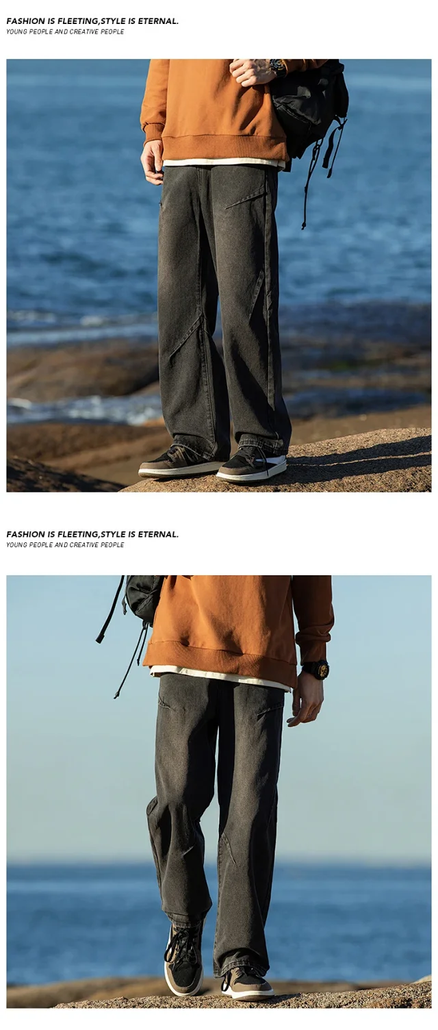 Men's Retro Denim Wide-leg Pants Detail