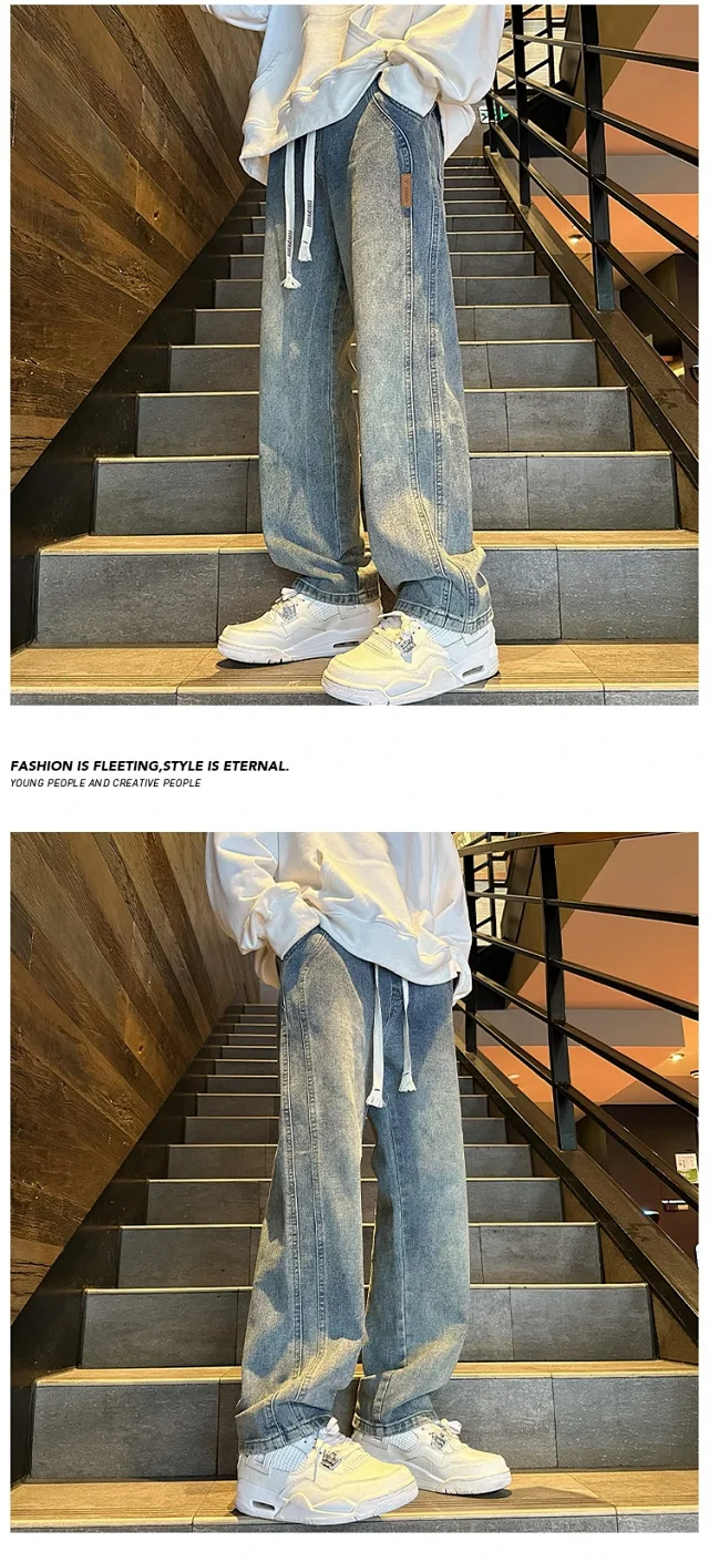 Men's Retro Wide - leg Cargo Jeans Detail
