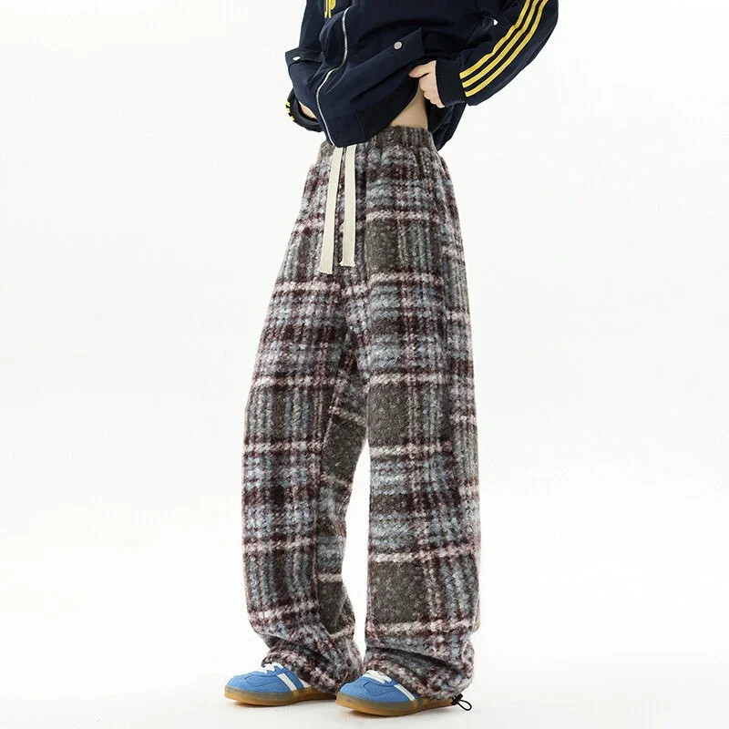 Men's Fleece Thickened Woolen Plaid Pants