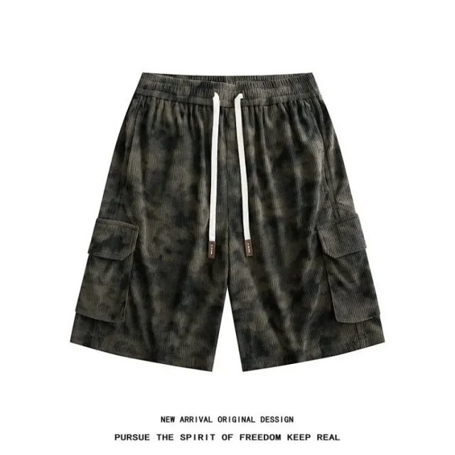 Men's Camo Tie-Dye Relaxed Cargo Shorts Detail