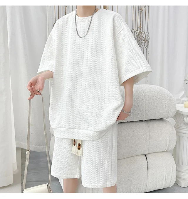 Men's Summer Loose Jacquard T-shirt & Shorts Set Detail