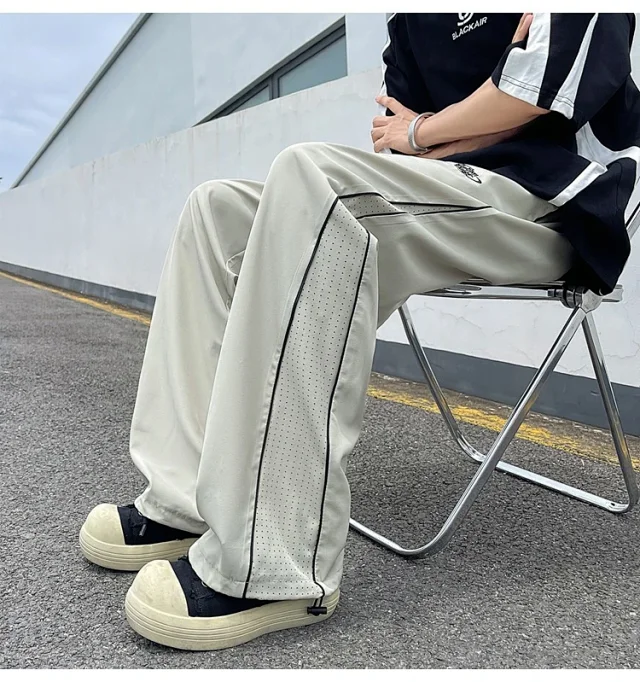 Men's Summer Laser-Punched Loose Ice Silk Trousers Detail