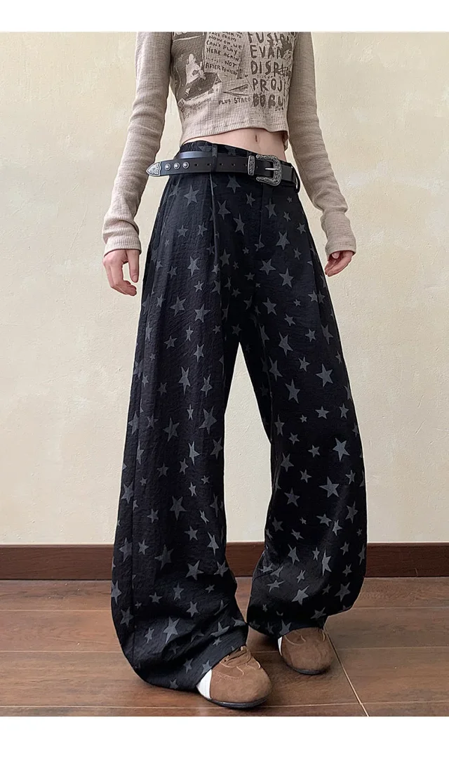 Men's Loose BF Straight Pants with Colorful Star Prints Detail