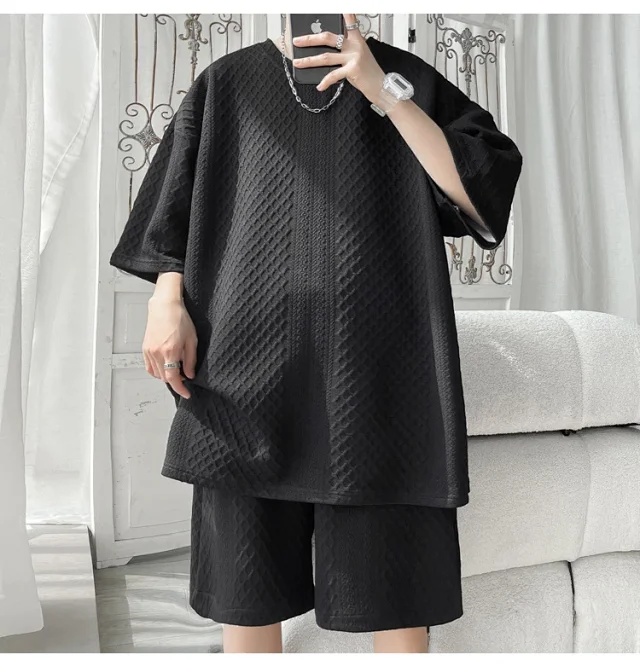 Men's Loose Jacquard T-shirt & Shorts Set Detail