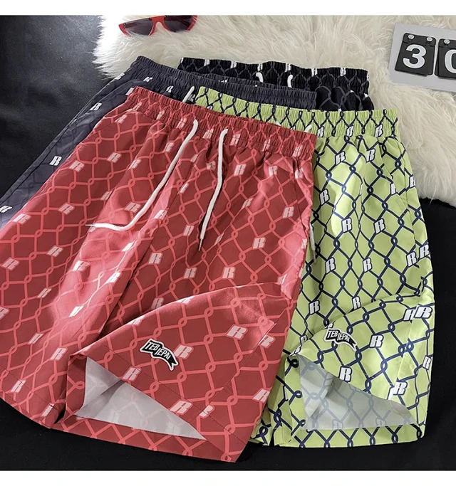 Men's Summer Plaid Patchwork Beach Shorts Detail