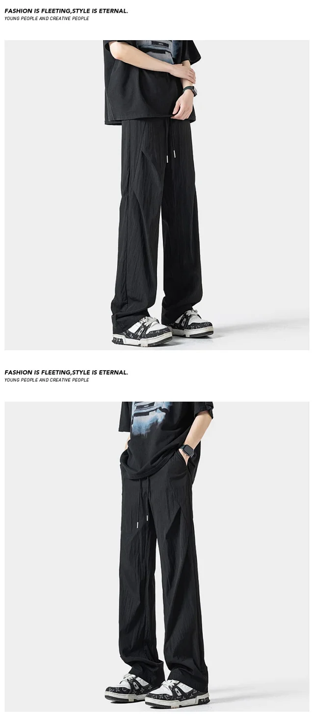 Men's Summer Plain Elastic Ice Silk Pants Detail