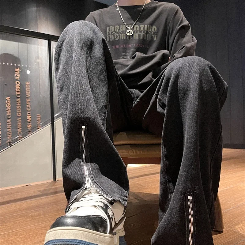 Spring Men's Hiphop Cargo Jeans with Side Zipper