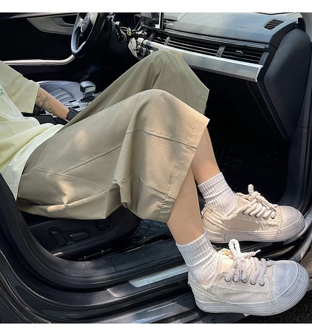 Men's Summer Mesh Pants with Belt Detail