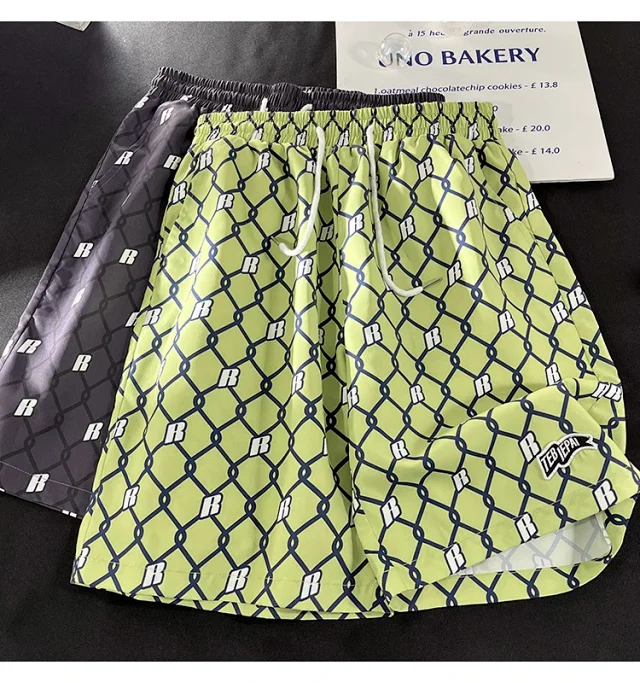 Men's Summer Plaid Patchwork Beach Shorts Detail