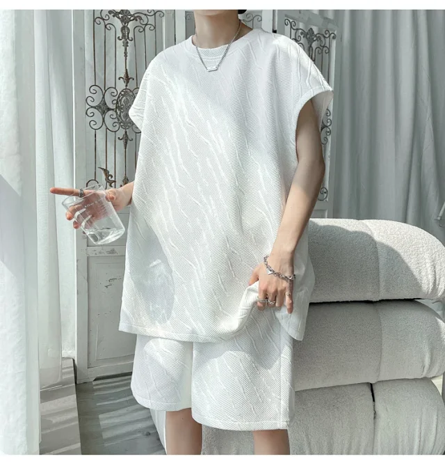 Men's Summer Loose Jacquard Sleeveless Set Detail