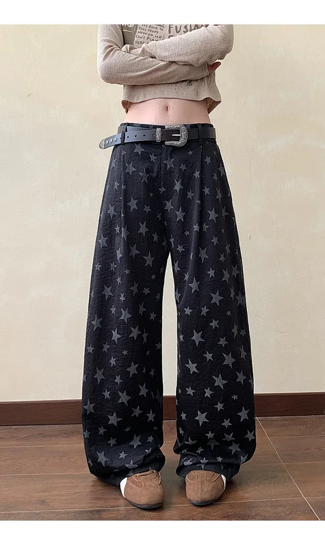 Men's Loose BF Straight Pants with Colorful Star Prints Detail