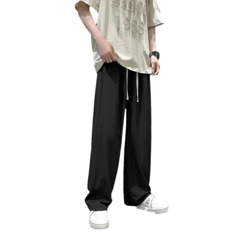 Men's Summer Ice Silk Casual Pants (Plus Size, Drawstring, Loose, High Street Style)