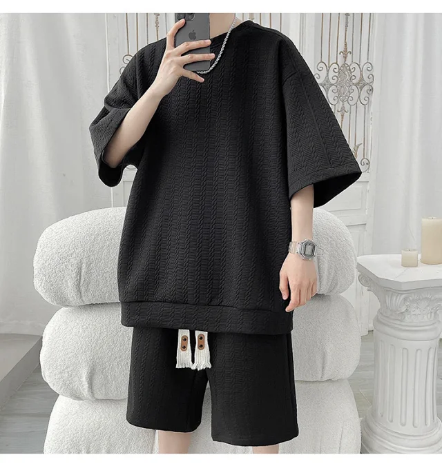 Men's Summer Loose Jacquard T-shirt & Shorts Set Detail