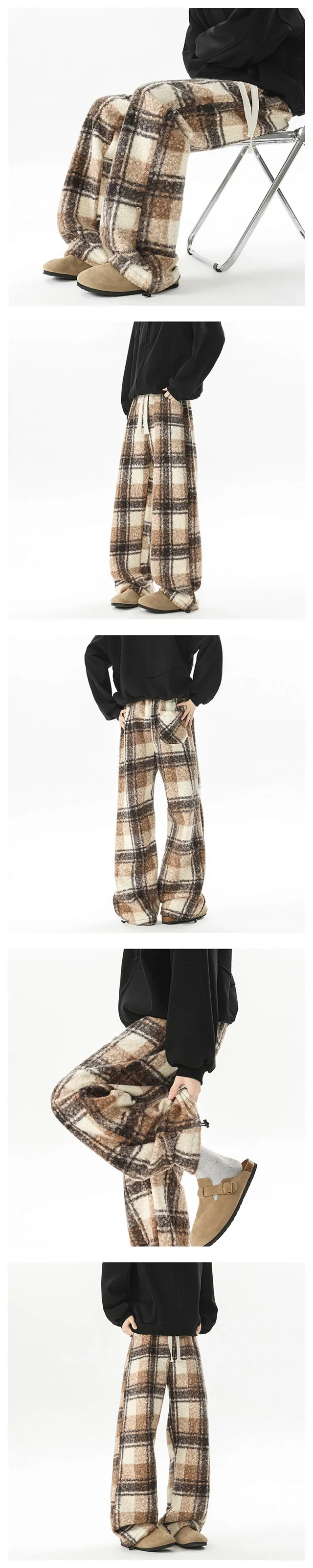 Men's Fleece Thickened Woolen Plaid Pants Detail