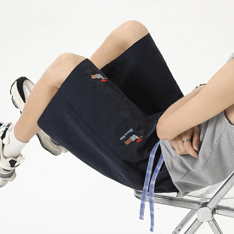 Men's Dachshund Embroidery Ice Silk Shorts 2025 Summer New