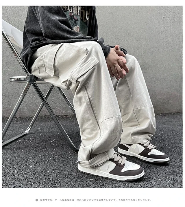 Grey American Retro Cargo Pants for Men Detail