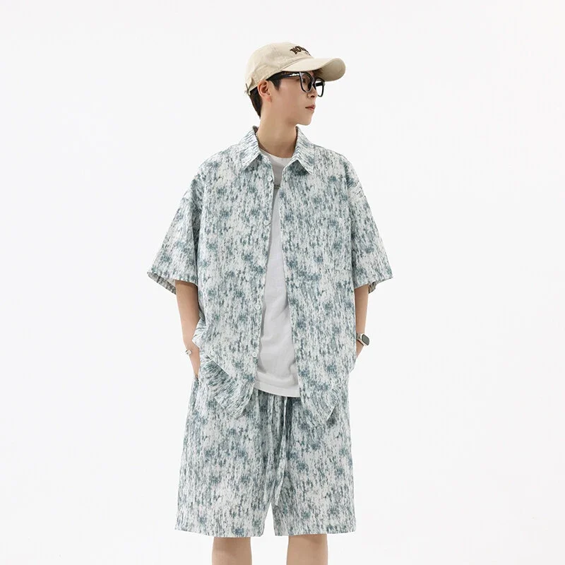 Men's Tie - Dye Short - Sleeve Shirt Set
