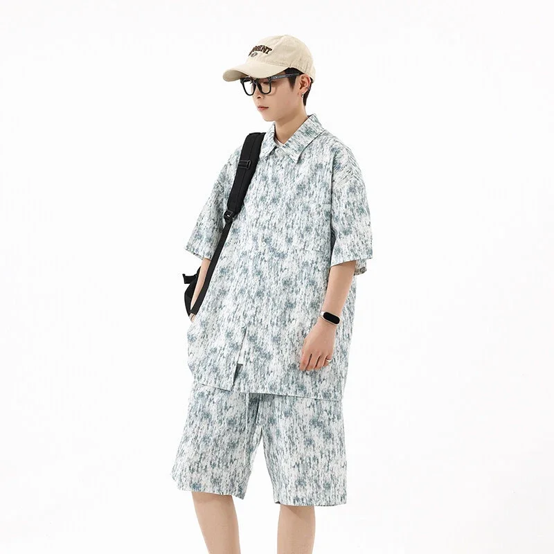 Men's Tie - Dye Short - Sleeve Shirt Set