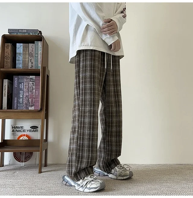 Men's Spring/Fall Contrast Check Wool Trousers Detail