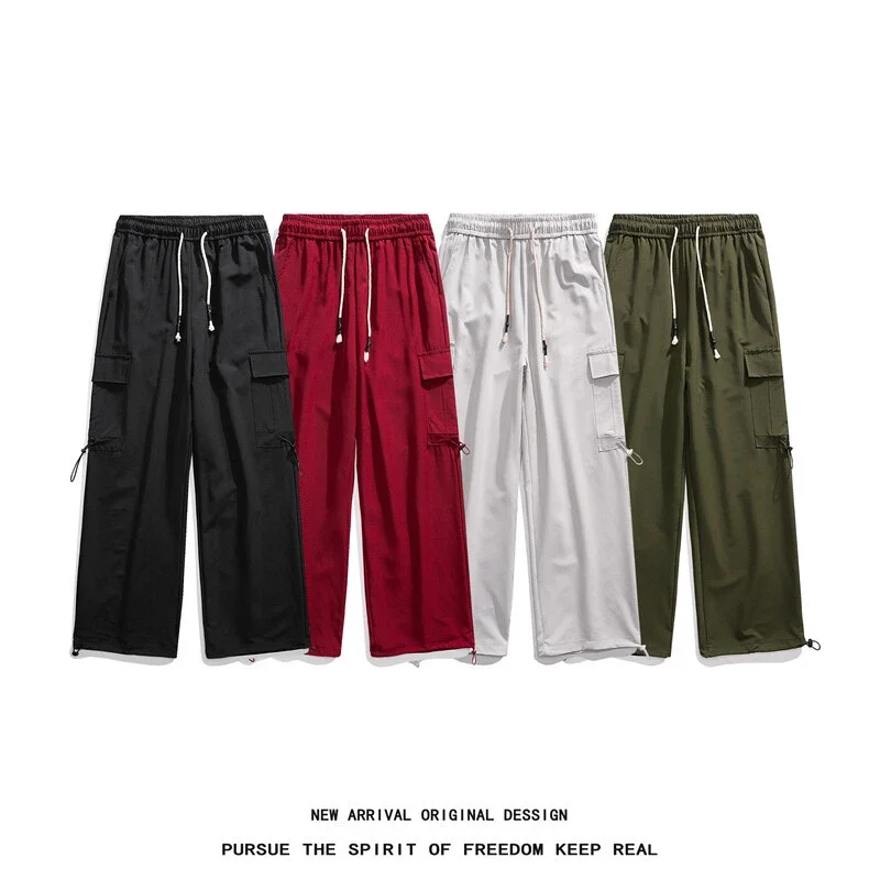 Wine Red Quick - Dry Ice Silk Men's Summer Casual Pants