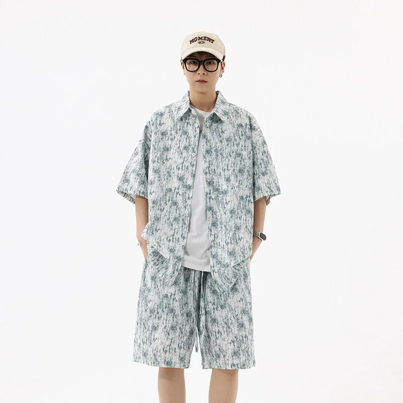 Men's Tie - Dye Short - Sleeve Shirt Set