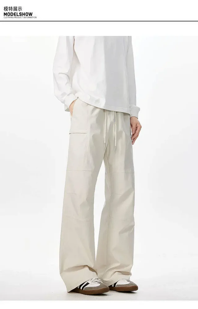 Beige Retro Cargo Pants - Men's Autumn New Detail