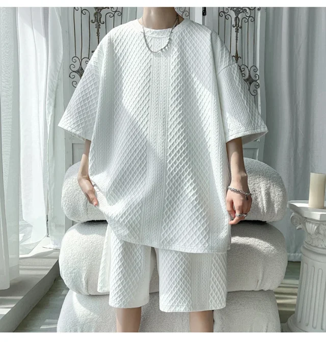 Men's Loose Jacquard T-shirt & Shorts Set Detail